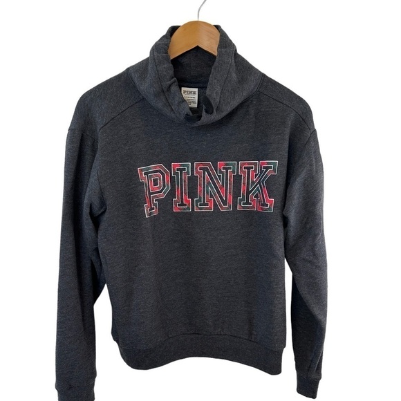 Pink Victoria’s Secret Mock Neck Gray & Plaid Sweatshirt - Picture 1 of 8